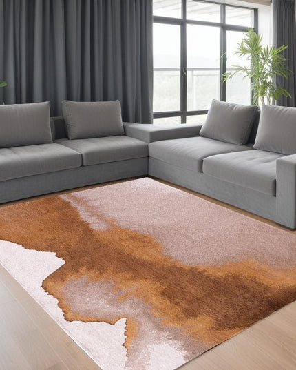 9' X 13' Yellow and Brown Abstract Non Skid Area Rug