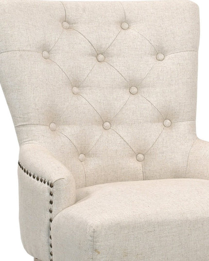 24" Beige Fabric Tufted Arm Chair