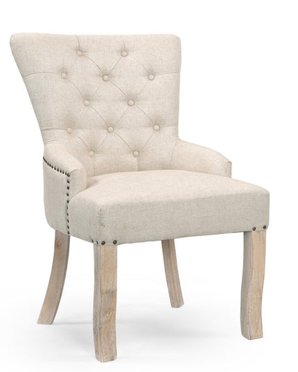 24" Beige Fabric Tufted Arm Chair