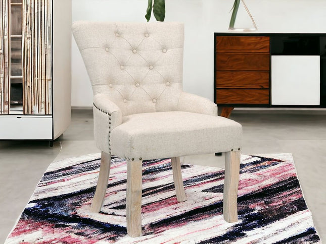 24" Beige Fabric Tufted Arm Chair