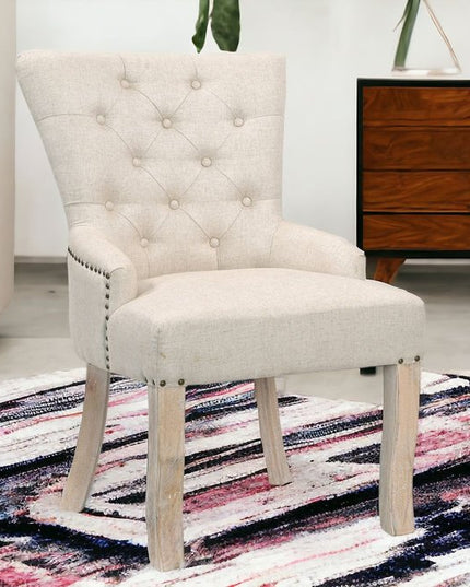 24" Beige Fabric Tufted Arm Chair