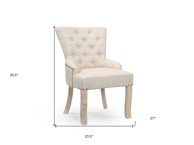 24" Beige Fabric Tufted Arm Chair