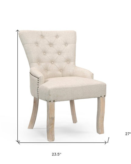 24" Beige Fabric Tufted Arm Chair