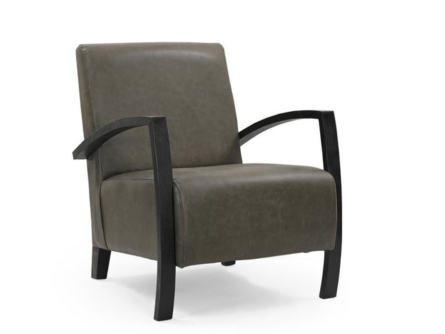 26" Green And Black Top Grain Leather Arm Chair