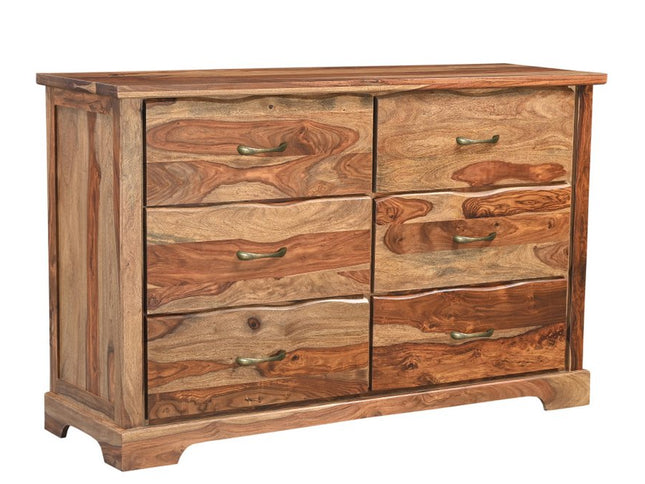 60" Brown Solid Wood Live Edge Six Drawer Double Dresser