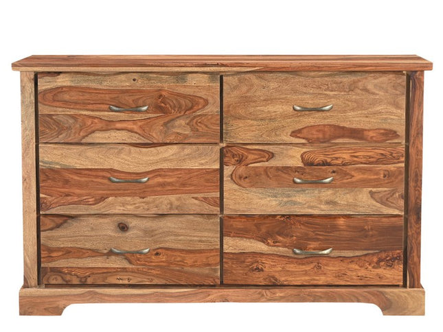 60" Brown Solid Wood Live Edge Six Drawer Double Dresser