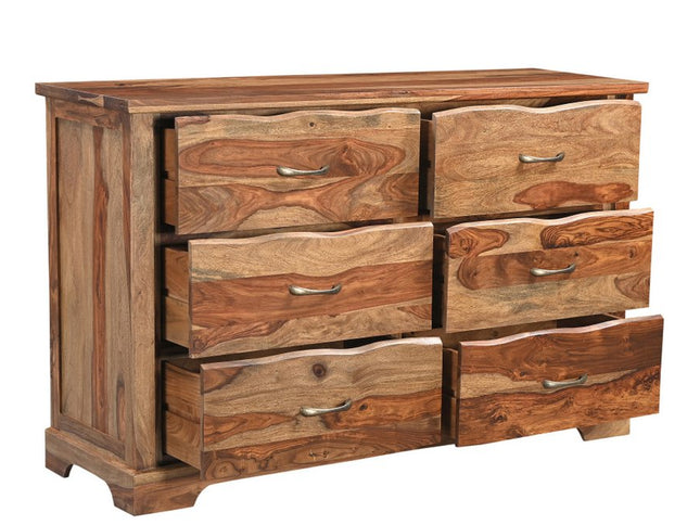 60" Brown Solid Wood Live Edge Six Drawer Double Dresser