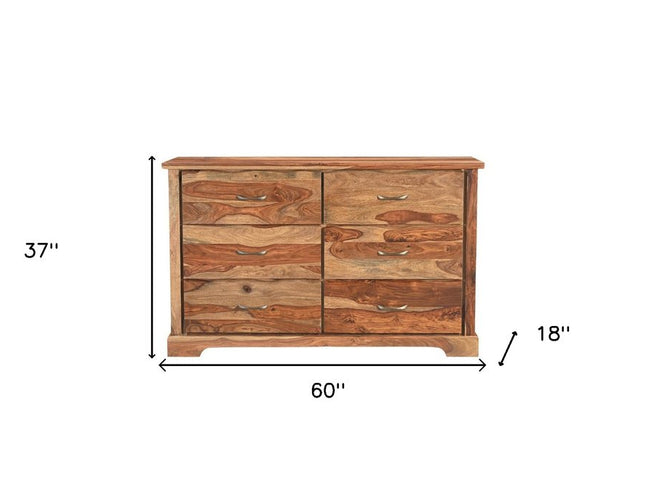 60" Brown Solid Wood Live Edge Six Drawer Double Dresser