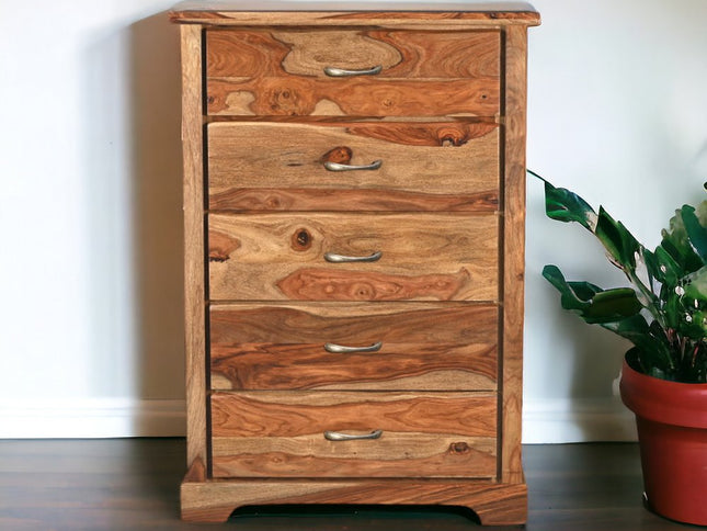 36" Dark Brown Solid Wood Five Drawer Chest