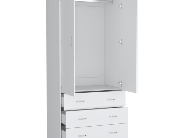 71" White Two Door Three Drawer Combo Dresser