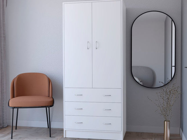 71" White Two Door Three Drawer Combo Dresser