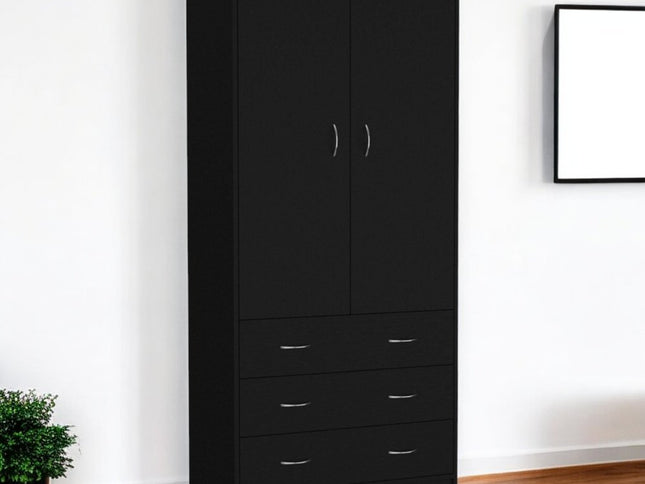 71" Black Two Door Three Drawer Combo Dresser