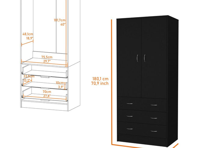 71" Black Two Door Three Drawer Combo Dresser