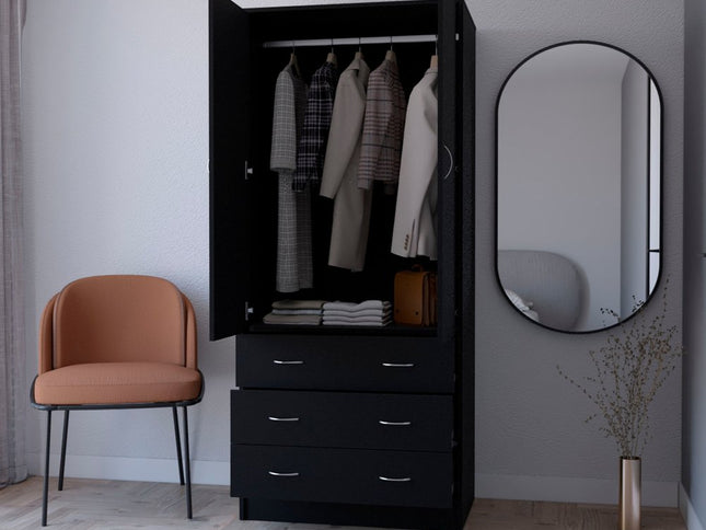 71" Black Two Door Three Drawer Combo Dresser