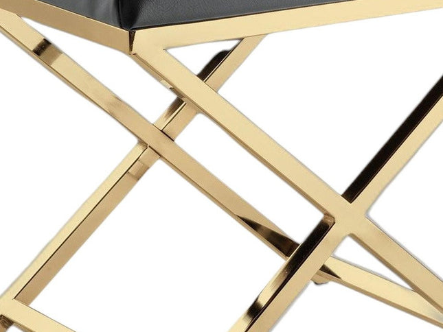 21" Charcoal and Gold Faux Leather Vanity Chair