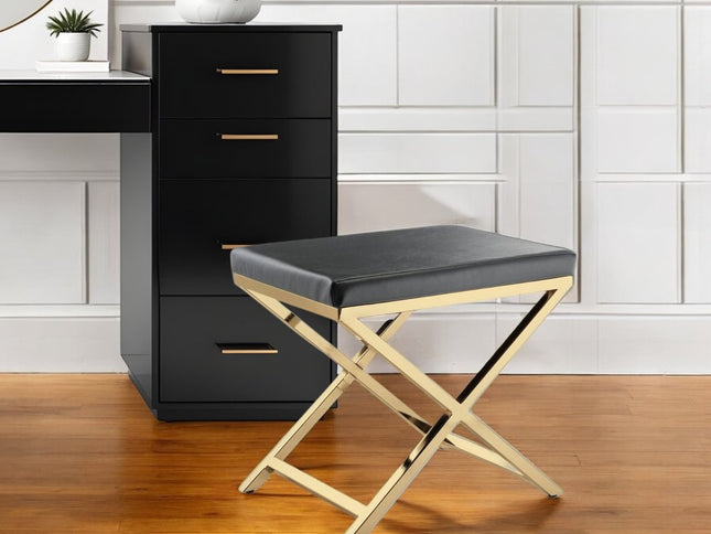 21" Charcoal and Gold Faux Leather Vanity Chair