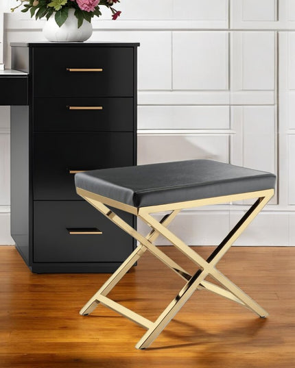 21" Charcoal and Gold Faux Leather Vanity Chair