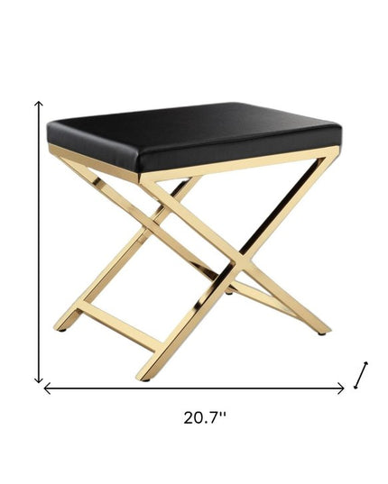 21" Black and Gold Faux Leather Vanity Chair