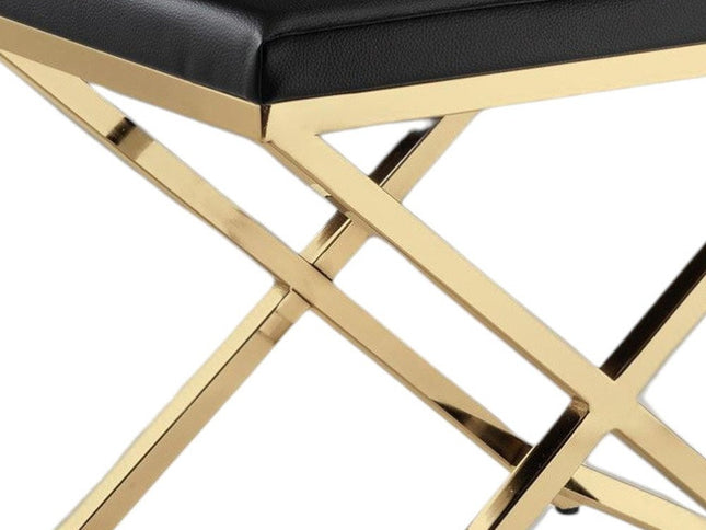 21" Black and Gold Faux Leather Vanity Chair