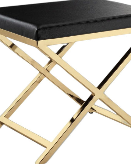 21" Black and Gold Faux Leather Vanity Chair