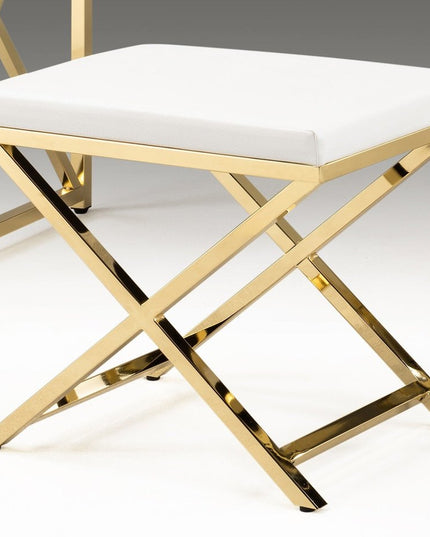 21" White and Gold Faux Leather Vanity Chair