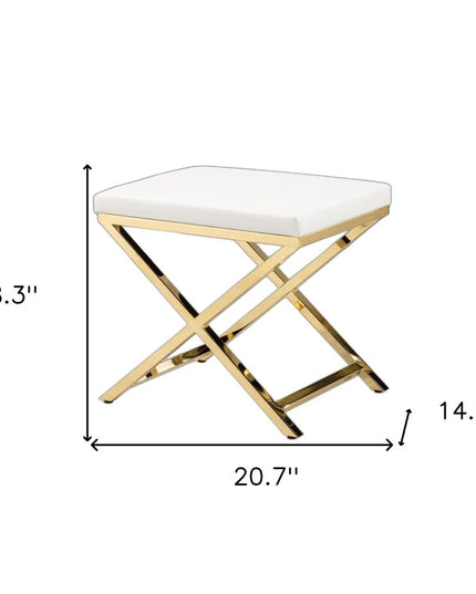 21" White and Gold Faux Leather Vanity Chair