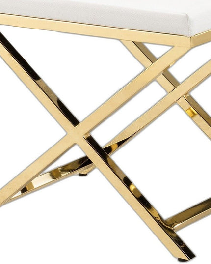 21" White and Gold Faux Leather Vanity Chair