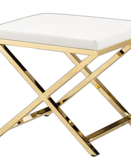 21" White and Gold Faux Leather Vanity Chair