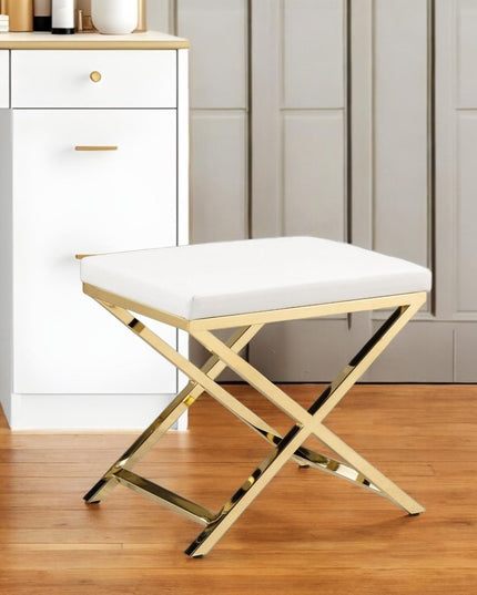 21" White and Gold Faux Leather Vanity Chair