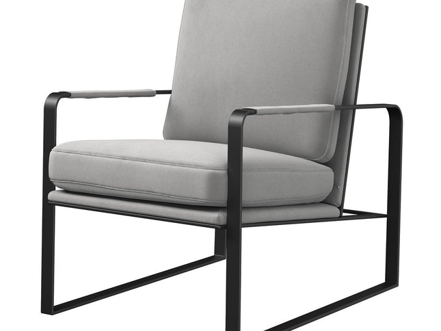 35" Light Gray and Black Velvet And Metal Lounge Chair