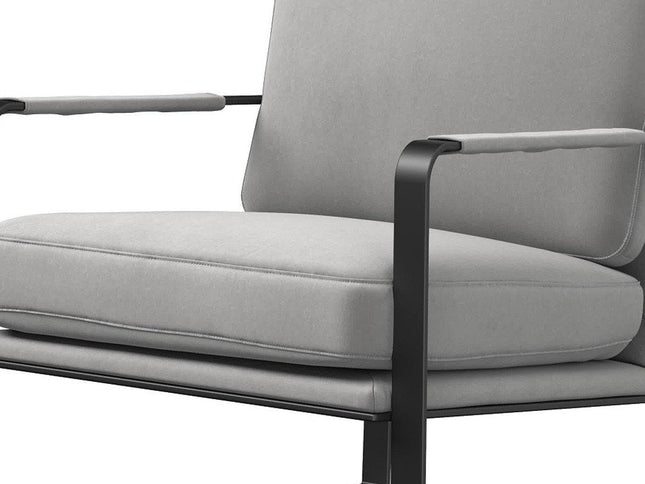 35" Light Gray and Black Velvet And Metal Lounge Chair