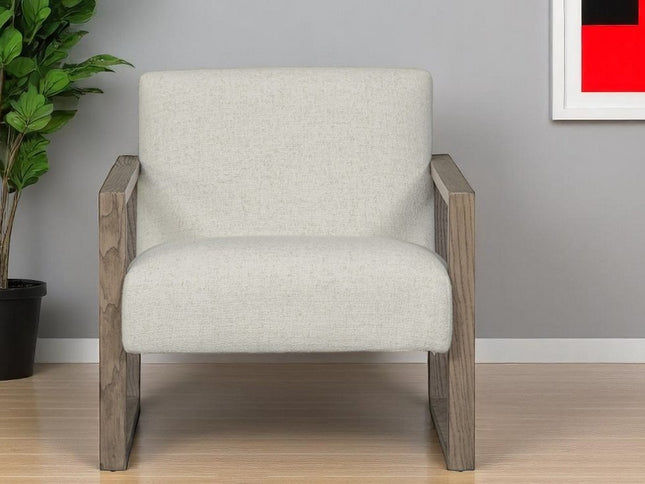 28" Beige and Ash Gray Fabric And Wood Arm Chair
