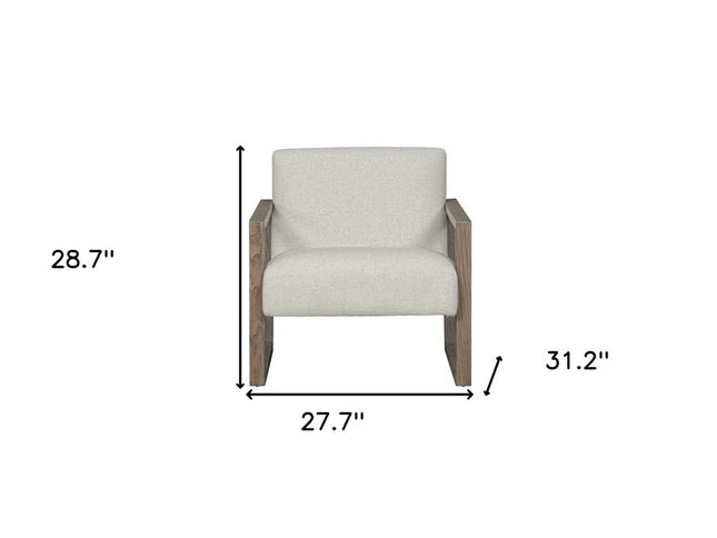 28" Beige and Ash Gray Fabric And Wood Arm Chair