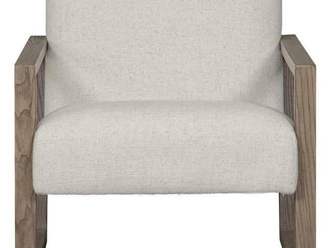 28" Beige and Ash Gray Fabric And Wood Arm Chair