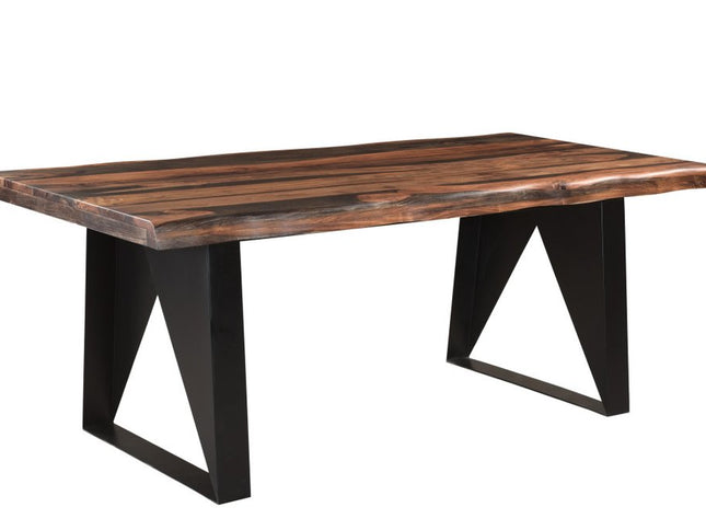 Seven Piece Brown and Black Solid Wood Dining Set with Six Chairs