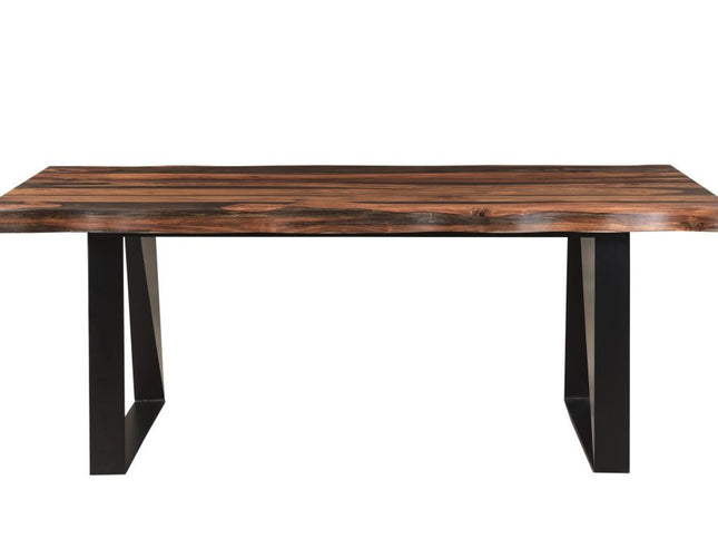 Seven Piece Brown and Black Solid Wood Dining Set with Six Chairs