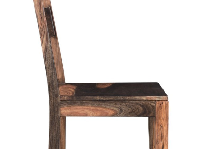 Seven Piece Brown and Black Solid Wood Dining Set with Six Chairs