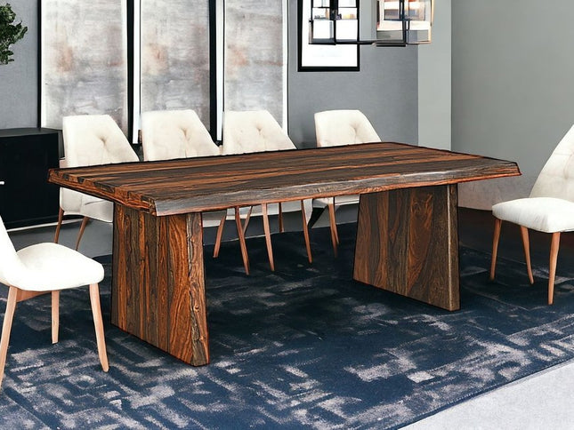 Nine Piece Brown Solid Wood Dining Set with Eight Chairs