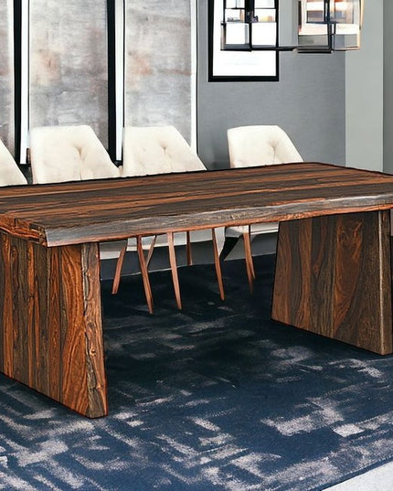 Nine Piece Brown Solid Wood Dining Set with Eight Chairs