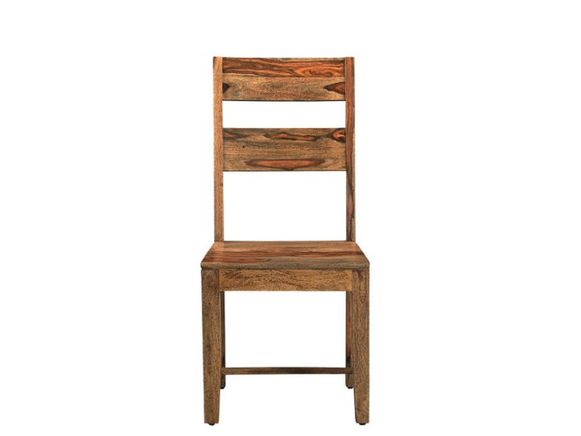 Seven Piece Brown Solid Wood Dining Set with Six Chairs