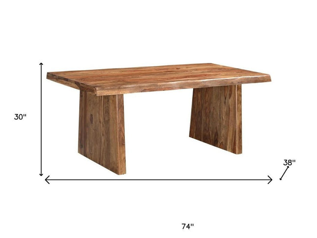 Seven Piece Brown Solid Wood Dining Set with Six Chairs