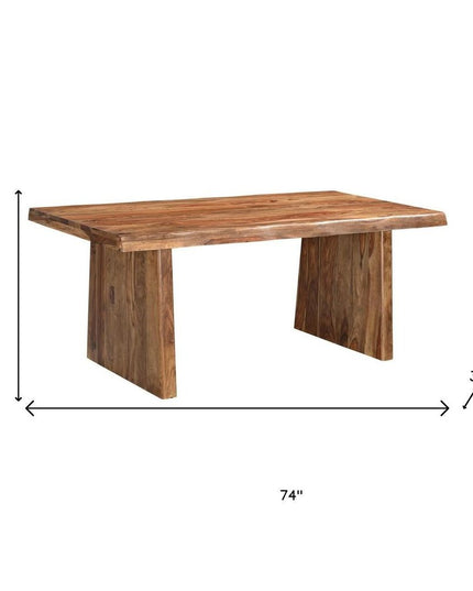 Seven Piece Brown Solid Wood Dining Set with Six Chairs