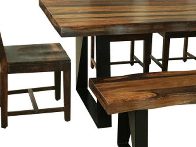 Six Piece Brown and Black Solid Wood Dining Set with Four Chairs and One Bench