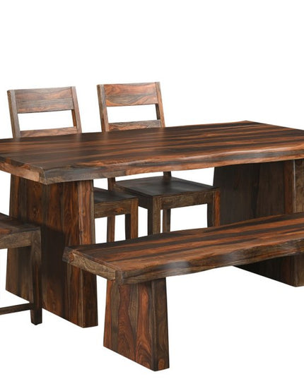 Six Piece Brown Solid Wood Dining Set with Four Chairs
