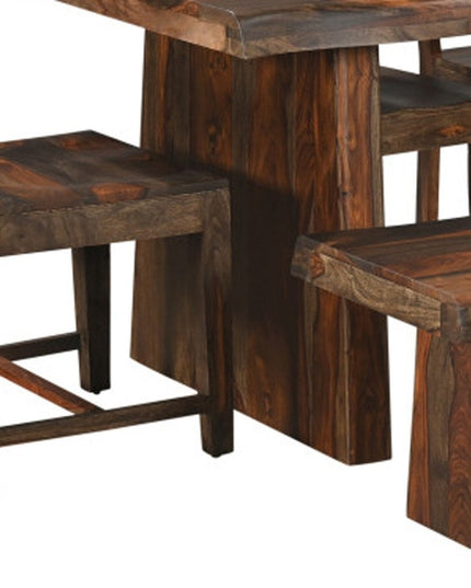 Six Piece Brown Solid Wood Dining Set with Four Chairs