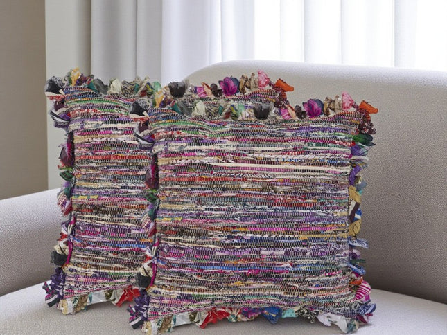 Set of Two Pink Striped Rayon Throw Pillow With Ruffle