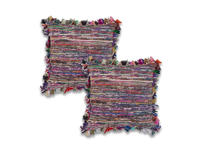 Set of Two Pink Striped Rayon Throw Pillow With Ruffle