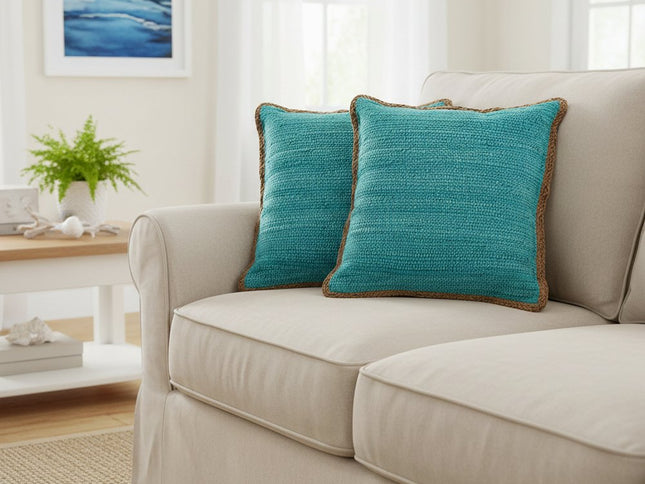 Set of Two Navy Blue Cotton Throw Pillow