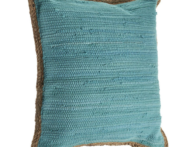 Set of Two 20" Turquoise Cotton And Jute Throw Pillows with Texture