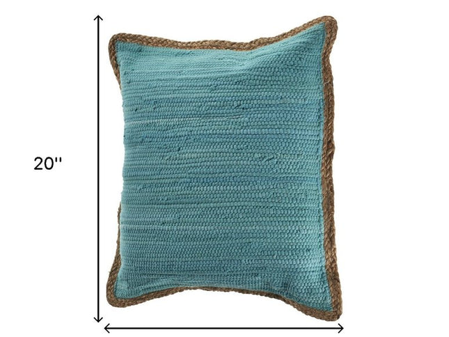 Set of Two 20" Turquoise Cotton And Jute Throw Pillows with Texture